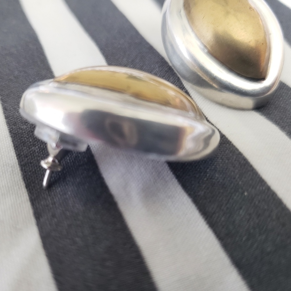 Vintage Sterling Silver and Gold Stud Earrings - Picture 3 of 3